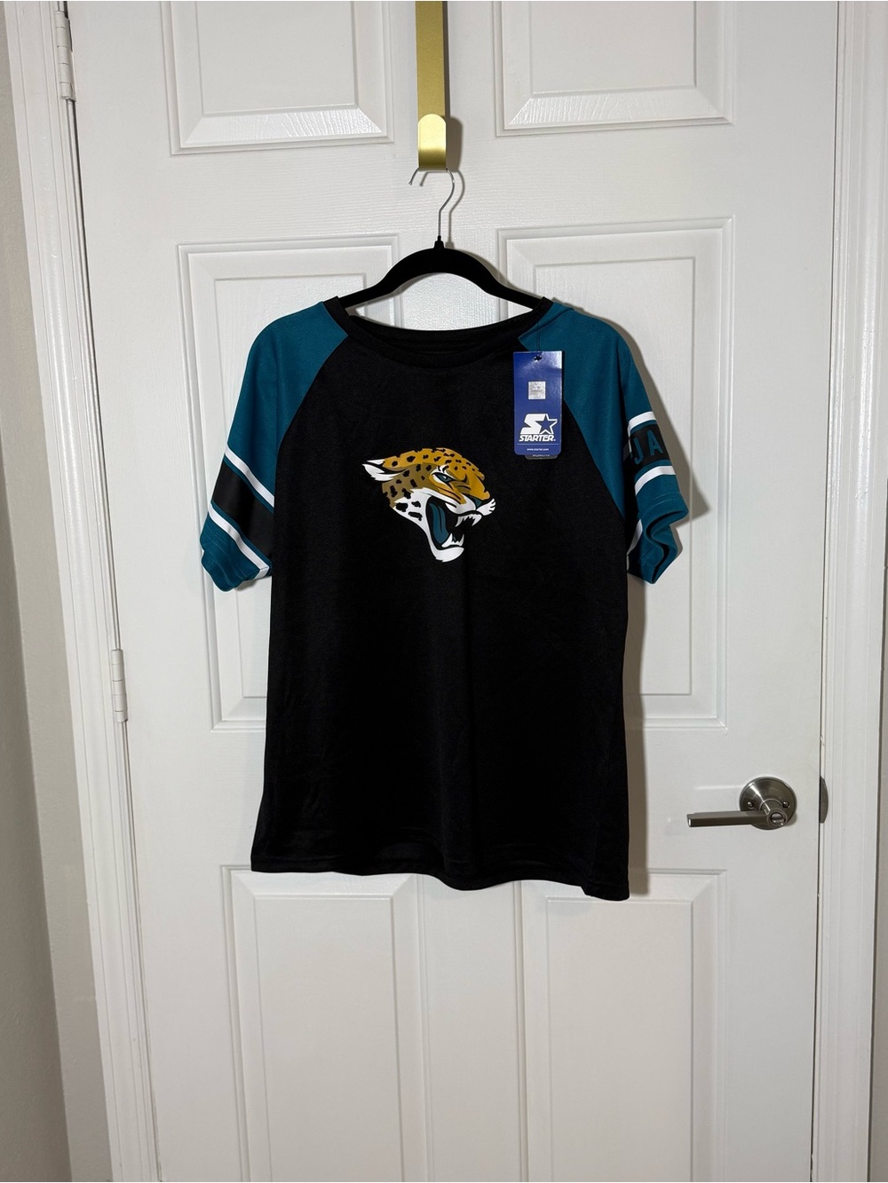 STARTER Jacksonville Jaguars Short Sleeve Tee - Black & Teal Raglan